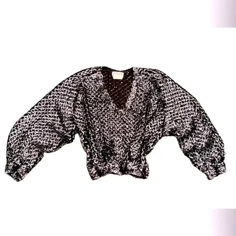 Vintage three FLAGGS SILVER BLACK SEQUIN KNIT MESH B NECK SLOUCH TOP